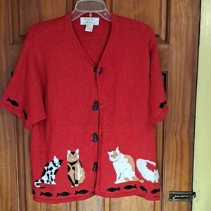Tally Ho Red Cat Design Cardigan